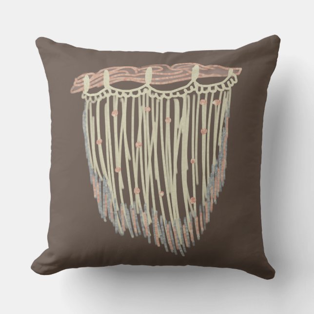 Coussin Macramé Moderne Bohème Doodle Suspendu (Recto)