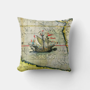 Coussin Magellans navire Victoria, Antique Carte Océan Pac