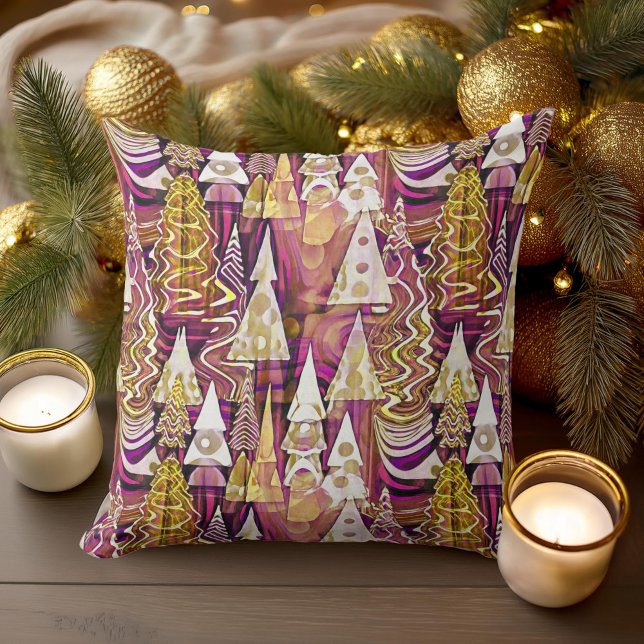 Coussin Magenta Gold Noël Joyeux Motif#25 ID1009 (Créateur téléchargé)