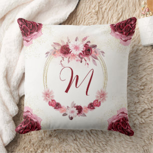 Coussin Magenta rose Monogramme Aquarelle Florale