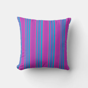Coussin Magenta, Violet, Bleu Clair, Rayures Turquoise