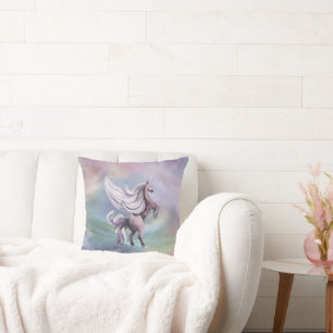 Coussin Magie de licorne   Fantastique aquarelle pastel co