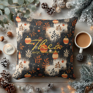 Coussin Magie de Noël dorée – Art d'ornement de vacances c