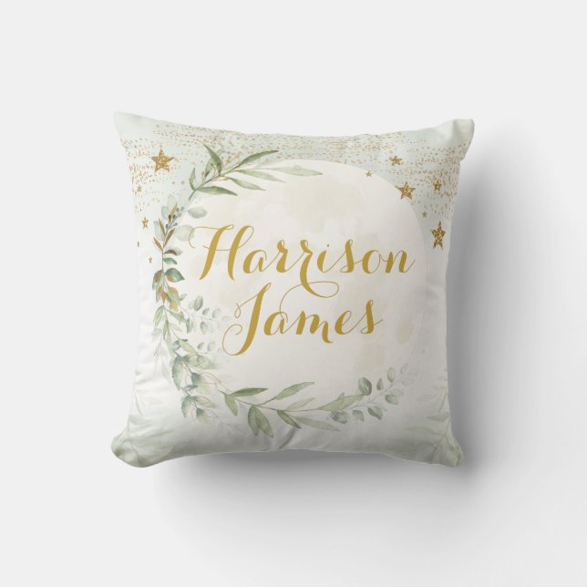 Coussin Magique Lune & Étoiles Verdure Gold Baby Nursery (Recto)