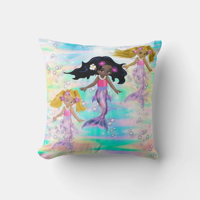 Coussin Magique Rainbow Bubbles & 3 Baby Mermaids (Recto)