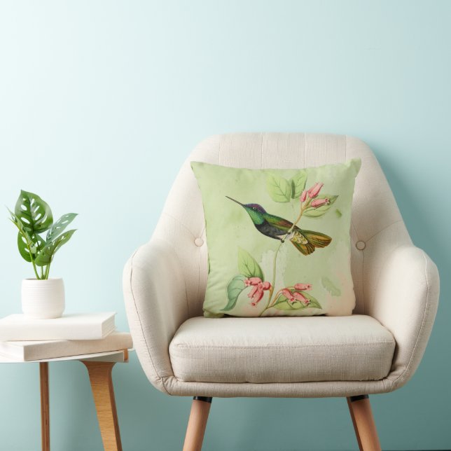 Coussin Magnifique Aquarelle verte Colibri (Chaise)