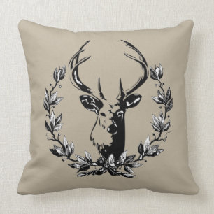 Coussin Magnifique cerf rustique et vintage dans des feuil