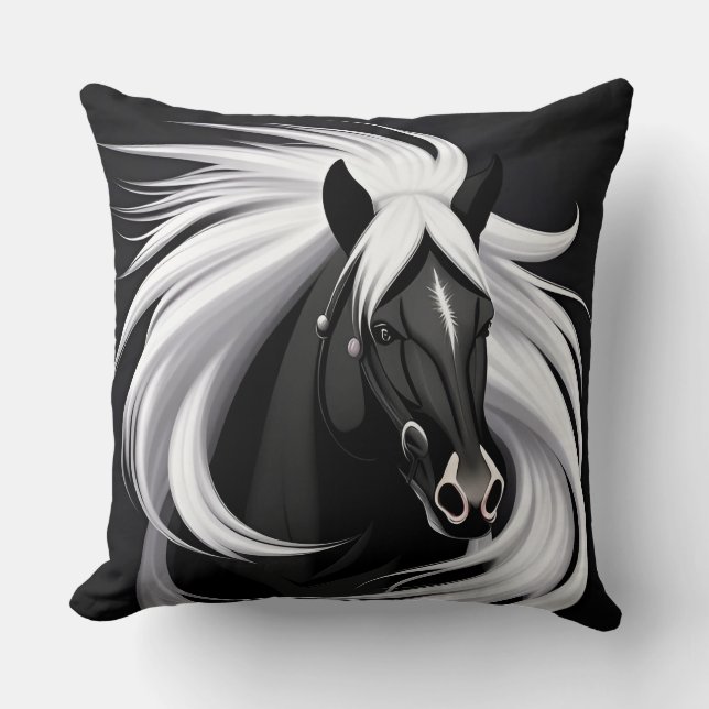 Coussin Magnifique Cheval Noir (Recto)