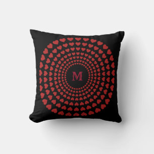 Coussin Magnifique Mandala de cœur noir et rouge