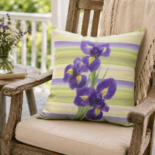 Coussin Magnifique motif à rayures d'iris violet aquarelle