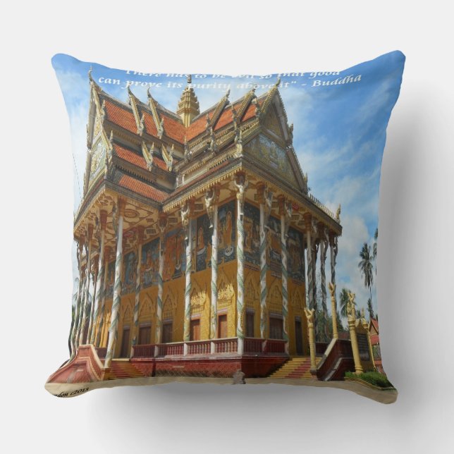 Coussin Magnifique Temple Bouddhiste & Proverbe Jeu d'Orei (Recto)