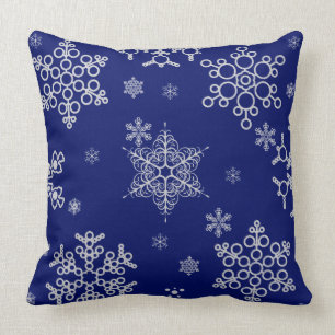 Coussin Magnifiques flocons de neige élégants sur fond ble