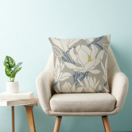 Coussin Magnolia graphic in gray pattern