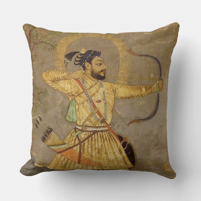 Coussin Maharaja Gold de chasse/carreau Mughal de Taupe (Recto)