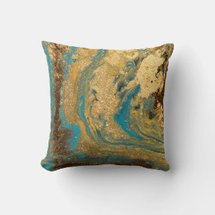 Coussin Maillage d'or : texture de marbre bleu.
