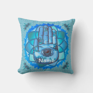 Coussin Main de Hamsa Blue Lotus