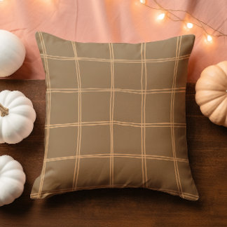 Coussin Main dessinée Automne Brown et grille de crème