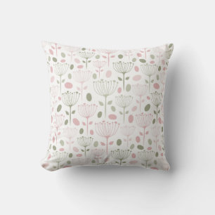 Coussin Main dessinée Moderne Rose et Fleurs Vertes