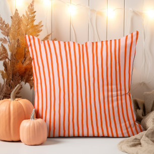 Coussin Main moderne tiré automne Vermillion rayé