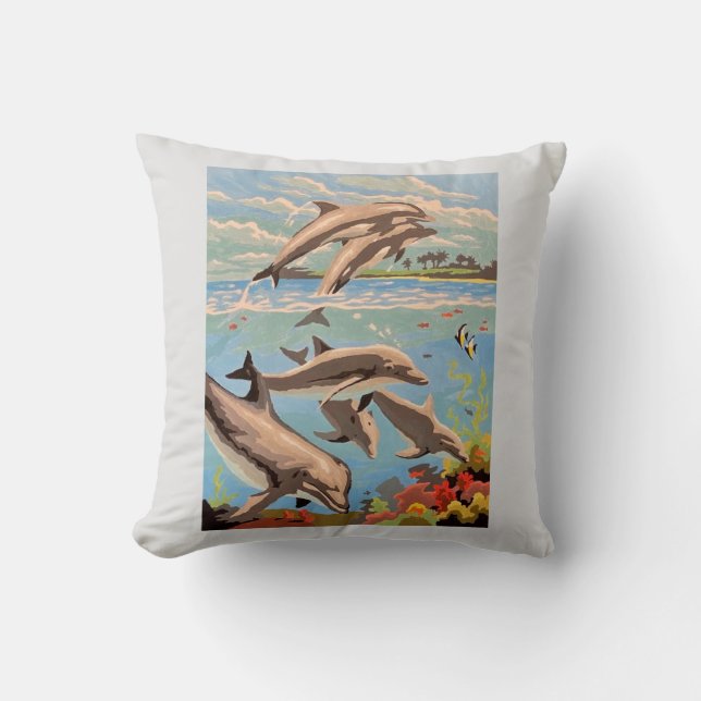 Coussin Main Painted by Number | Dolphins | (Recto)