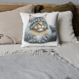 Coussin Maine Coon Chat Love in Watercolor