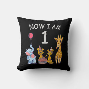 Coussin Maintenant j'ai 1 an 1er anniversaire au zoo