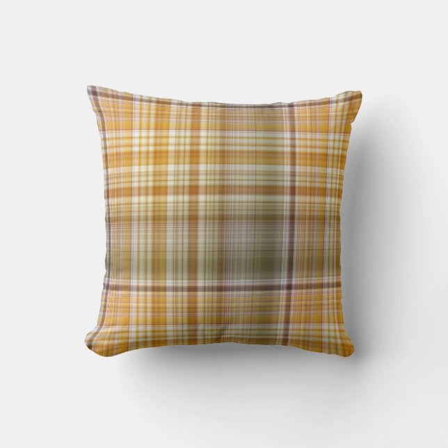 Coussin Maïs sec Jaune et vert olive Plaid (Recto)