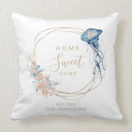 Coussin Maison côtière bleu aquarelle medusa personnalisée