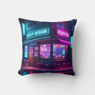Coussin Maison de café néon coréenne LoFi Art 