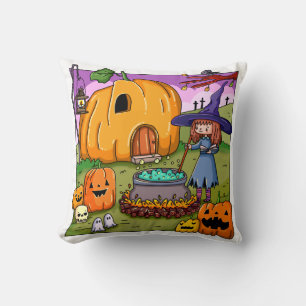 Coussin Maison de citrouille de sorcière d'Halloween