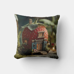 Coussin Maison de fée aux fraises avec corde à linge minia