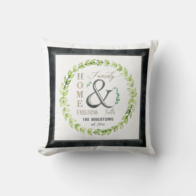 Coussin Maison de ferme moderne Wreath Ampersand Home Nom  (Recto)