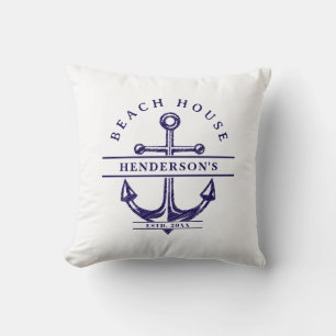 Coussin Maison de plage Ancre nautique Bleu