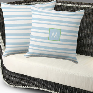Coussin Maison de plage Monogram Light Blue and White Stri