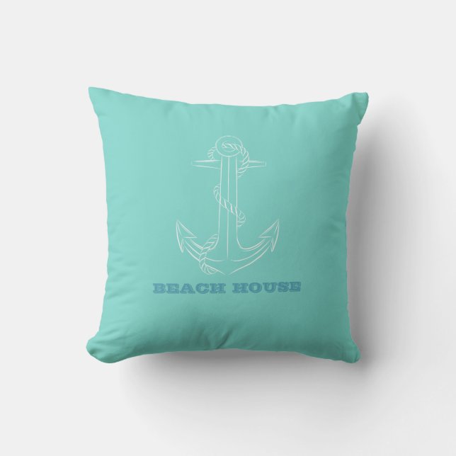 Coussin Maison de Plage Nautique, Ancre, Mint Green (Recto)