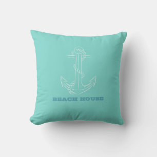 Coussin Maison de plage nautique, Ancre, Vert menthe