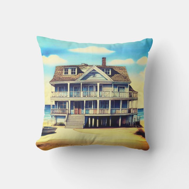 Coussin Maison de plage sur le sable (Recto)