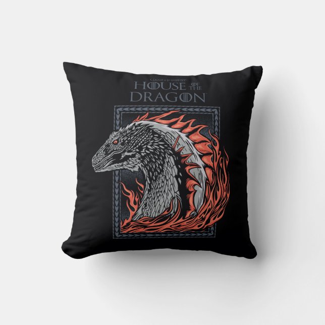 Coussin MAISON DU DRAGON | Profil de dragon en flammes (Recto)