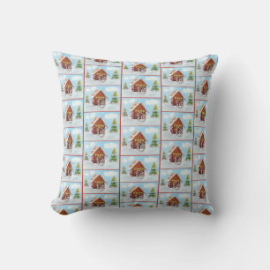 Coussin Maison en pain d'épice de fêtes avec bonhomme de n