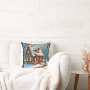 Coussin Maison en pain d'épice de Noël avec un bonhomme de