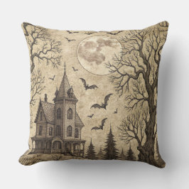 Coussin Maison et Pleine lune vintage hantée