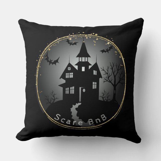 Coussin Maison hantée noire d'Halloween (Recto)