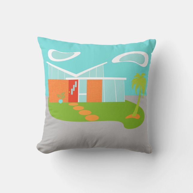 Coussin Maison moderne de dessin animé du milieu du siècle (Recto)
