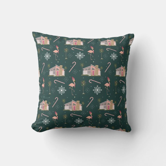 Coussin Maison rose de Noël du milieu du siècle Palm Tree  (Recto)