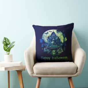 Coussin Maison verte violette gothique Hauny Halloween heu