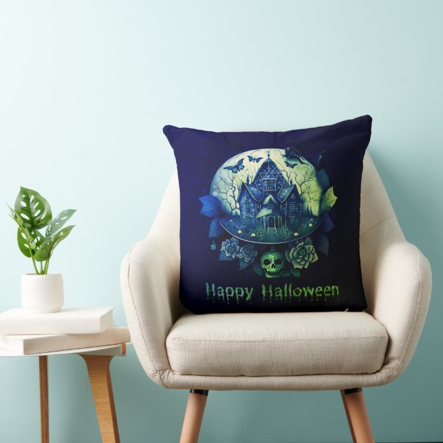 Coussin Maison verte violette gothique Hauny Halloween heu (Chaise)