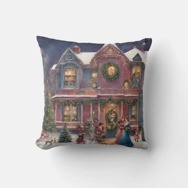 Coussin Maison victorienne, Mesdames, Enfants le soir de N (Recto)