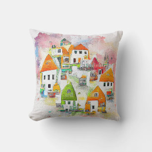 Coussin Maison Village Paysage Paysage Paysage Nature Aqua