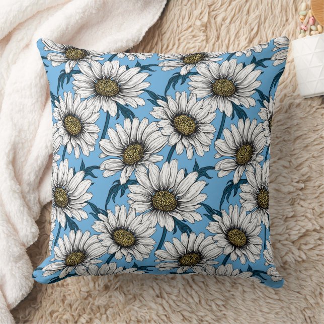 Coussin Maisonnettes, fleurs sauvages sur bleu (Couverture)