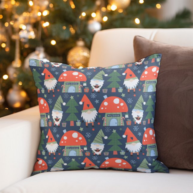 Coussin Maisons de champignons de lutins de Noël (Christmas gnomes pillow)